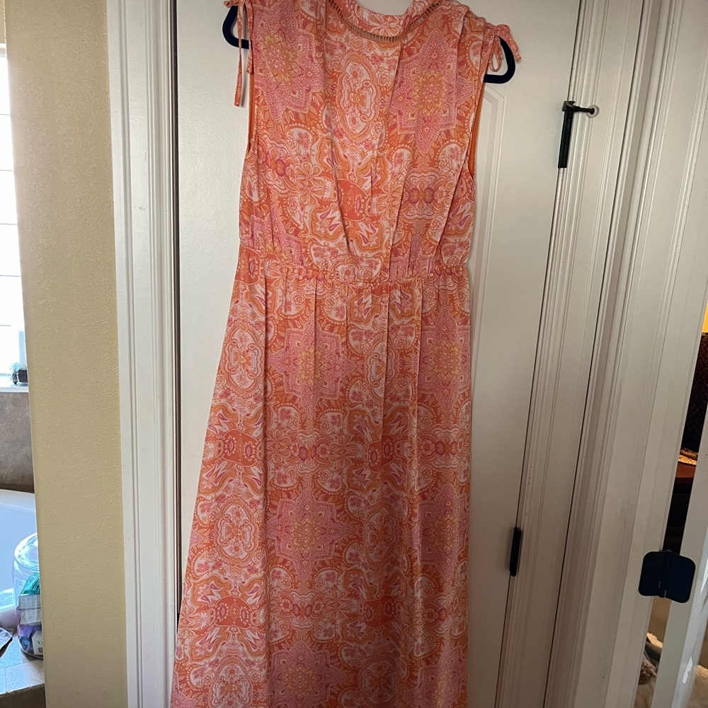Maxi dress- orange paisley print- fully lined, sleeveless